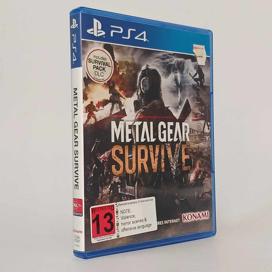 Metal Gear Survive game on PS4. Survival action, stealth gameplay, Metal Gear universe. NZ AU