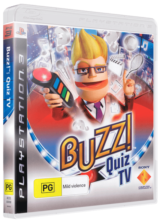 a video game cover for buzz quiz tv