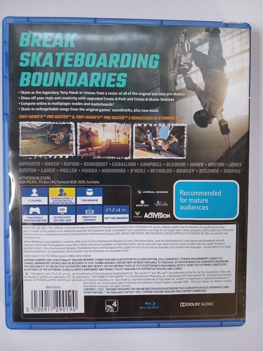 Cash for Games PS4 Tony Hawk's Pro Skater 1 + 2