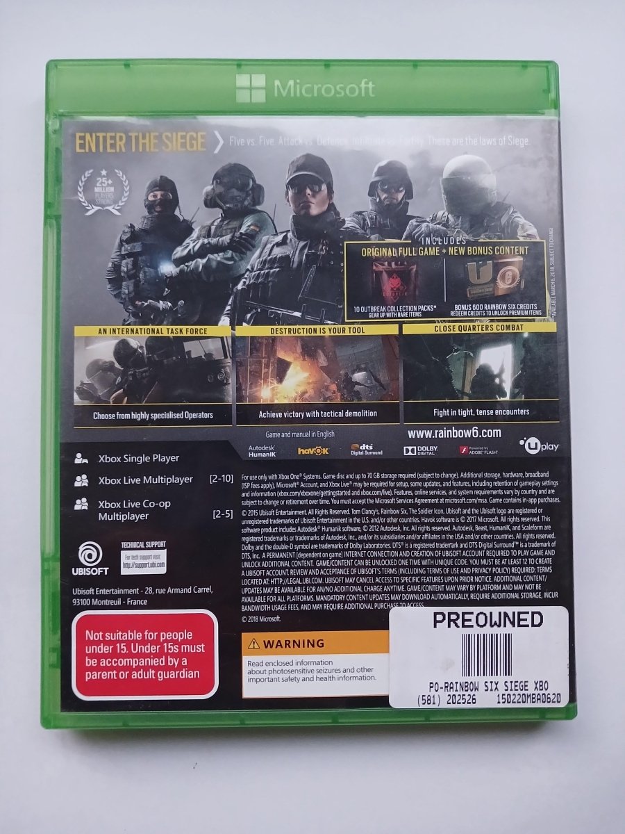 Cash for Games Xbox One Rainbow Six Siege Advanced